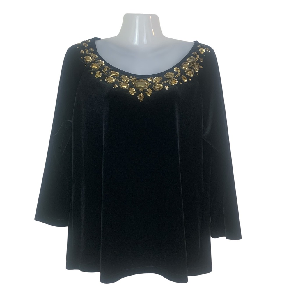 Linea by Louis Dell Olio Women's M‎ Black Velour Sequin Top Whimisgoth Witchy